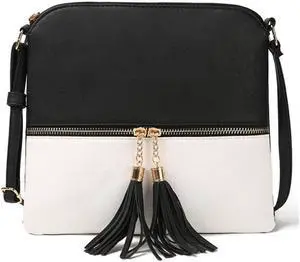 Crossbody Tassel Bag - Black with White