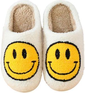 Smiley Face Slippers for Women - Cream/Yellow - Soft Plush Fluffy Upper provides you a Super Cozy and Comfortable Slipper with Rubber Sole so they dont get Wet