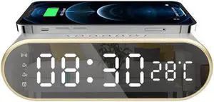 Alarm Clock with Wireless Charger - Silver