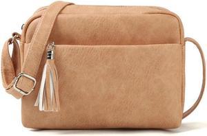 Small Triple Zip Cross Body Bag Handbag - Light Brown