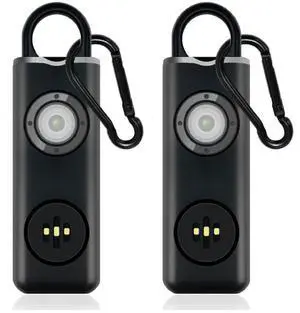 Personal Safety Alarm Rechargeable with Flashlight - 2pack - Black