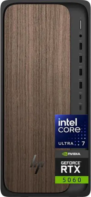 HP OmniDesk AI Desktop PC,Intel Core Ultra 7 265,NVIDIA GeForce RTX 5060 Graphics,400 W Power Supply,64 GB RAM,1 TB PCIe SSD,Windows 11 Pro,Dark Wood