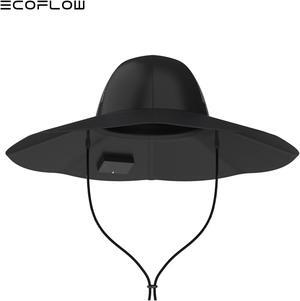 EcoFlow Power Hat, Solar Charging Bucket Fishing Hat, Dual USB-A/USB-C Ports, SPF 50+ Wide Brim Sun Hats for Women, Men, Portable for Outdoor, Hiking, Mountain Climbing -Medium 22.8 in, Black
