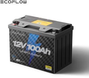 EcoFlow 12V 100Ah LiFePO4 Battery, Built-In 100A BMS Group 27 Lithium Trolling Motor Battery Deep Cycles & 10 Years Lifespan for Boat, Marine, Yacht, RVs