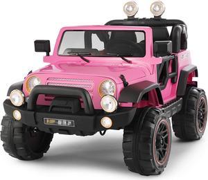 JOYLDIAS 12V Battery Kids Pink Ride on Truck Car Toys Black w/ MP3, LED Light, RC, Cover