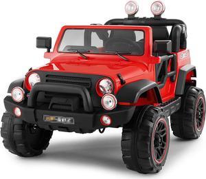 JOYLDIAS 12V Battery Kids Red Ride on Truck Car Toys Black w/ MP3, LED Light, RC, Cover