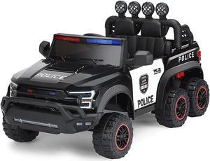 JOYLDIAS 12V Kids Electric 6 Wheels Ride On Police Car w/ Remote Control, Spring Suspension, LED Light