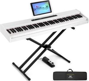 Mustar 88-Key Electronic Digital Piano, Semi Weighted Keys, MDF, Double tube Stand, MIDI USB, Storage Bag, Sustain Pedal, Power Supply, Built-in speaker (White)