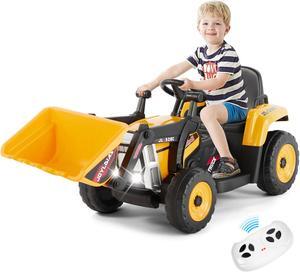 JOYLDIAS 12V Kids Ride On Excavator 3 Speeds Electric Construction Vehicle Digger with Remote Control, Bluetooth, Microphone Jack, Music, Lights (Yellow)