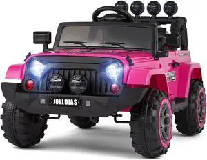 JOYLDIAS 12V Kids Ride On Truck Electric Car with Storage Space, Bluetooth, Remote Control, MP3 Player, LED Lights (Pink)