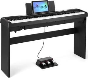 Mustar Portable 88 Keys Weighted Hammer Action Electric Piano Keyboard, Black Full Size Digital Piano with Furniture Stand, 2x25W Speakers, Triple Pedals