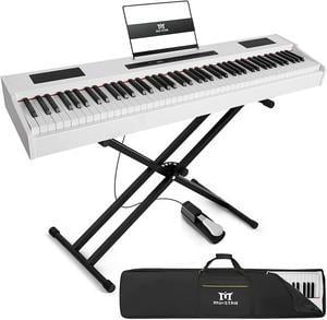 Mustar Weighted Digital Keyboard Piano 88 Keys Hammer Action with Stand, Bluetooth, Portable Case, Sustain Pedal (White)