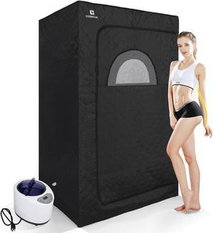 COSVALVE 2.6L 1000W Full Size Black Personal Steam Sauna Room Home Spa Portable Indoor Sauna Tent with Remote Control, Foot Pad