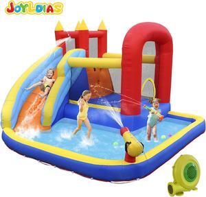 JOYLDIAS Inflatable Water Slide Inflatable Bounce House, Jumper Slide Playhouse with Water Gun & Splash Pool, Bouncer, Basketball Hoop, 450W Air Blower, Carry Bag, Indoor/Outdoor Use