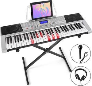 Mustar 61 Keys Electric Piano Keyboard for Beginners with Lighted Up Keys, Stand, LCD Screen, Headphones, Microphone