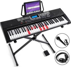 Mustar 61 Lighted Up Keys Electric Learning Keyboard Piano for Beginners with Stand, Sustain Pedal, Headphones/Microphone, USB Midi, Built-in Speakers