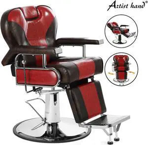 Artist hand Heavy Duty Barber Chairs Hydraulic Reclining Barber Chair Salon Chair Styling Chair for Salon Equipment (Red/Brown)