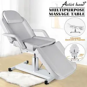 Artist hand Professional Hydraulic Tattoo Bed Swivel aesthetician Chair Adjustable Beauty Bed Esthetician Spa Bed for Eyelash Facial Bed Extensions Salon Equipment (White)