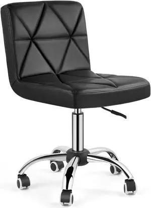 COSVALVE Armless Desk Chair, Low Back 360 Degree Swivel Office Chair, Height Adjustable Executive Conference Task Chair with Rolling Wheels and Diamond Pattern, for Home Computer Barber, Black