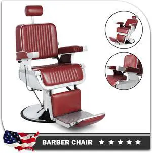 Barber Chair Reclining Hydraulic Barber Chairs Heavy Duty Styling Chairs for Salon Chair Tattoo Chair Beauty Equipment (Red)