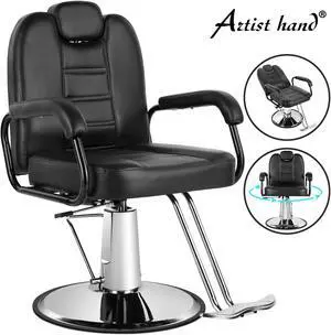 Artist hand Heavy Duty Hydraulic Barber Chairs, Reclining Salon Chair Spa Furniture Shampoo Reclining Extra Wider Seat Beauty Hair Salon Equipment, Max Load Weight 350 Lbs (Black)