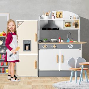 JOYLDIAS Play Kitchen for Kids, Wooden Kids Play Kitchen Playset Chef Pretend Play Set for Toddlers with Real Lights & Sounds, Stove, Oven, Sink, Fridge, Cooking Accessories for Toddlers Age 3+ Years