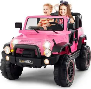 JOYLDIAS 2 Seater Ride On Truck and Car Cover, 12V Children's Electric Car with Parental Remote Control, Music, MP3 Player, LED Lights, Spring Suspension, Pink