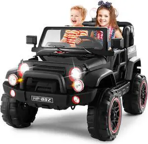 JOYLDIAS 2 Seater Ride On Truck and Car Cover, 12V Children's Electric Car with Parental Remote Control, Music, MP3 Player, LED Lights, Spring Suspension, Black