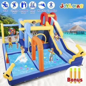 JOYLDIAS Inflatable Water Slide,Water Park Bounce House,Slide Bouncer Castle Playhouse w/Splash Pool, Climbing Wall, Trampoline,Felt Ball Target, Ring Toss Game for Kids Outdoor Fun, 550W Air Blower JOYLDIAS Inflatable Water Slide,Water Park Bounce House,Slide Bouncer Castle Playhouse w/Splash Pool, Climbing Wall, Trampoline,Felt Ball Target, Ring Toss Game for Kids Outdoor Fun, 550W Air Blower