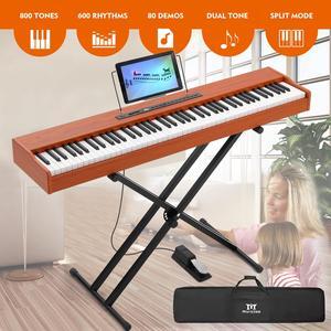 MUSTAR Digital Piano 88 Key Semi Weighted for Beginners, 88 Key Weighted Keyboard Piano with Stand, Full Size Electric Piano Keyboard 88 Keys, Build-in Speakers, Case, Sustain Pedal, USB MIDI, Brown