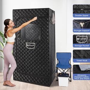 COSVALVE 2.6L 1000W Full Size Black Personal Steam Sauna Room Home Spa Portable Indoor Sauna Tent with Remote Control, Foot Pad