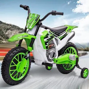 JOYLDIAS Kids Motorcycle Dirt Bike, 12V7AH Battery-Powered Ride On Motorcycle for Kids, Off-Road Street Bike w/Training Wheels, Spring Suspension, High/Low Speeds