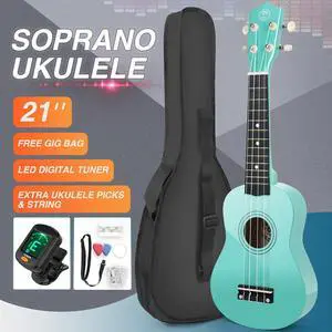 Soprano Melody 21 Inch Basswood Soprano Ukulele Beginner Kit with Gig Bag, Strap, Picks, Ukulele Set for Kids and Beginners Green