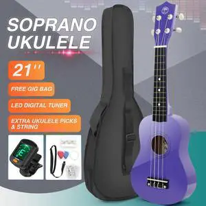 Soprano Melody 21 Inch Basswood Soprano Ukulele Beginner Kit with Gig Bag, Strap, Picks, Ukulele Set for Kids and Beginners Purple