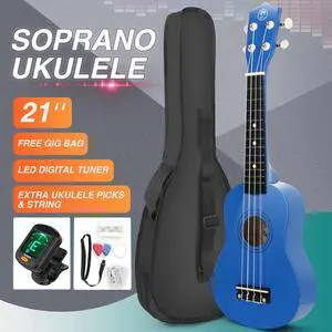 Soprano Melody 21 Inch Basswood Soprano Ukulele Beginner Kit with Gig Bag, Strap, Picks, Ukulele Set for Kids and Beginners Blue