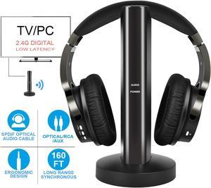 Wireless Headphones for TV Watching with 2.4G Digital RF Transmitter Charging Dock, Hi-Fi Over-Ear Cordless Headset with Optical/RCA/3.5MM Ports, for Watching Home Television Game Computer