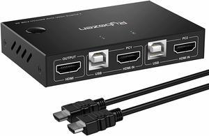 KVM Switch HDMI 2 Port Box, 2 Computers Share Keyboard Mouse and HD Monitor,HUD 4K (3840x2160),Support Wireless Keyboard and Mouse Connections