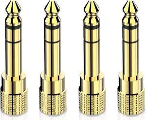 6.35mm (1/4 inch) Male to 3.5mm (1/8 inch) Female Stereo Audio Adapter Converter for Guitar Headphones Amp , Gold Plated 4-Pack 4 ports