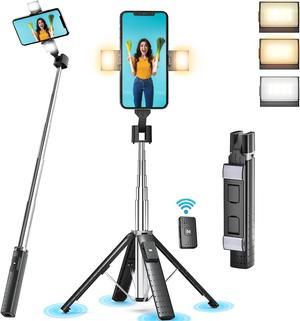 41 Selfie Stick Tripod Quadrapod with 2 Rechargeable Fill Light, Extendable Tripod with Bluetooth Remote, Stainless Steel, 3 Light Modes, 9 Brightness Levels, Compatible for All iPhone & Android