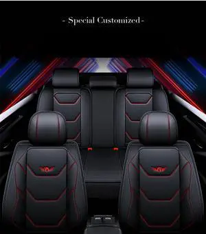 Paiying Full Set Black Red, PU Leather, Comfortable, Anti-Skid, Front Rear Seat Covers, 3 Pieces