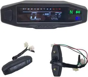 Furulu 0-1200rpm Motorcycle LCD Digital Speed Meter Mini Odometer Speedometer w/ Sensor