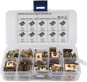 Paiying 100pcs U-type Clips Fasteners Screw Automobile Captive Nut Clip