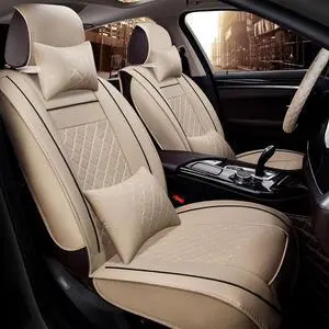 Acaigel Beige Pu Leather Full Set Car Seat Cover Protector  w/ Pillows US Stock
