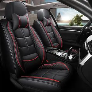 Paiying Black Red, PU Leather, Wear-resistant,  Front Car Auto Seat Covers, 5 Pieces