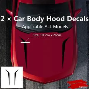 2Pcs 100cm x 26cm Black Racing Hood Stripes Decal Vinyl Stickers For Car SUV US