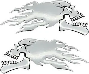 Yassdwbn 6x14cm Pair Skull Head Flame Style Motorcycle Fuel Gas Tank Fairing Badge Decal
