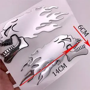 Paiying Motorcycle Accessories Gas Tank Silver Sticker & Decal Skull Flame Pattern 1Pair