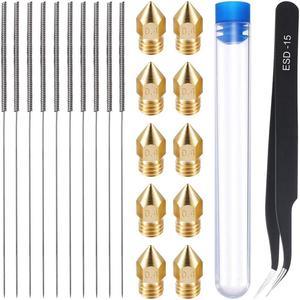 21 Pieces 3D Printer Nozzle and Cleaning Kit 0.4 mm Mk8 Nozzles 0.4 Mm Needles and 1 Pack Tweezers Tool Kit