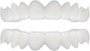 1 Set Snap On False Teeth Upper Lower Dental Veneers Dentures Fake Tooth Cover - Silicone+Plastic