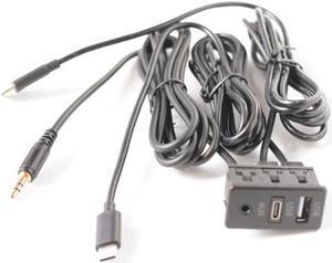 FYUU Car Dual Type-C to USB+TYPE-C+RCA Audio Input AUX Port Panel & Cable Adapter